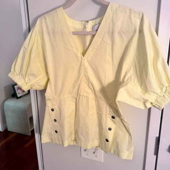 3.1 PHILLIP LIM Snap-Detailed Cotton-Poplin Blouse - Pastel Yellow - Picture 5 of 7